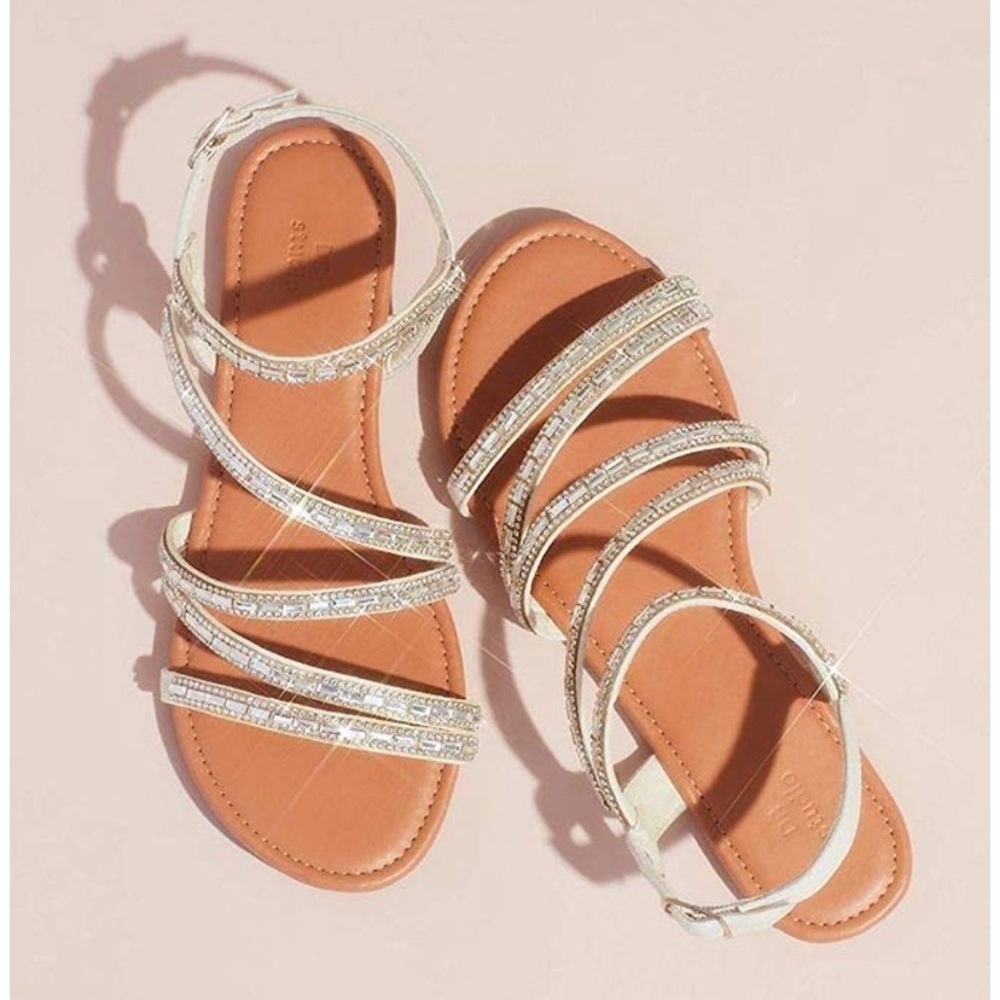 David's Bridal White and Silver Strappy Sandals